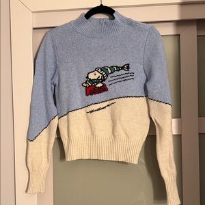 American Eagle Outfitters Blue and Cream Cartoon Sweater
